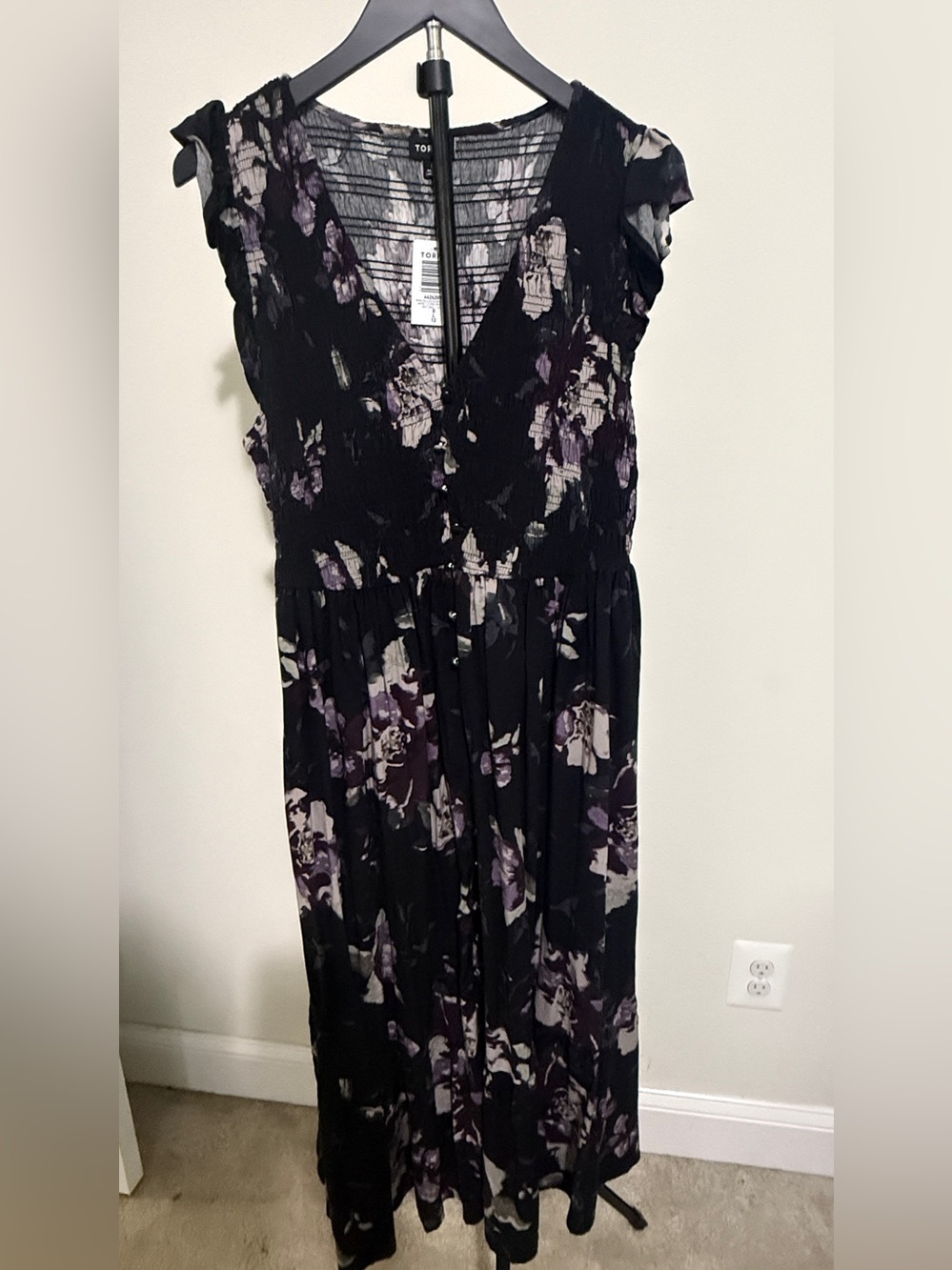 torrid Black Floral Maxi Dress with Purple Accents